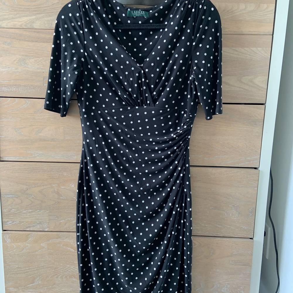 Ralph Lauren Black and White Polka Dot Midi Dress - Picture 2 of 6